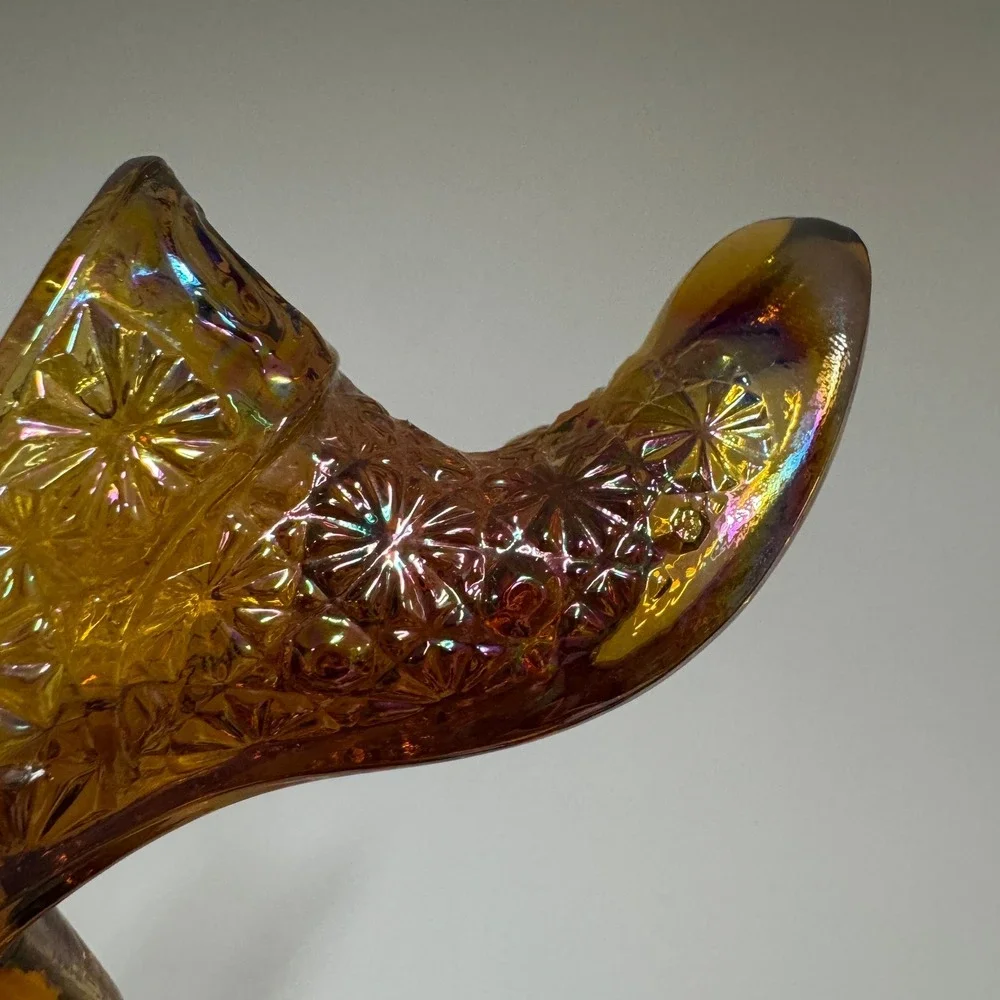 Vintage Amber Carnival Glass Slipper Daisy and Button Iridescent Boot Figurine